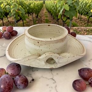 Windfall Studio Art Pottery Gravy Bowl Chip Dip Dish Soup Bowl Speckled Beige